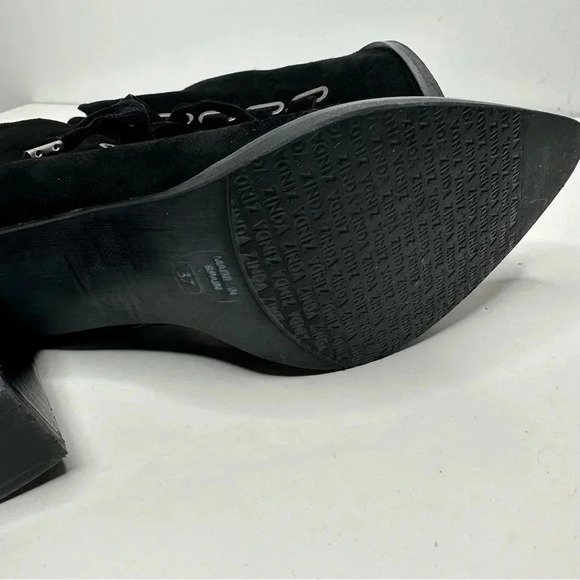 ZINDA Spain Black Suede Wide Ribbon Lace-Up Heeled Booties Side 37 - Picture 11 of 11